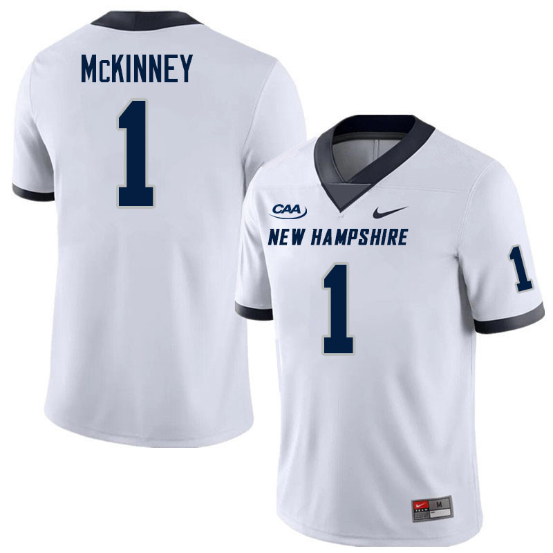 New Hampshire Wildcats #1 Casey McKinney College Football Jerseys,Uniforms-White